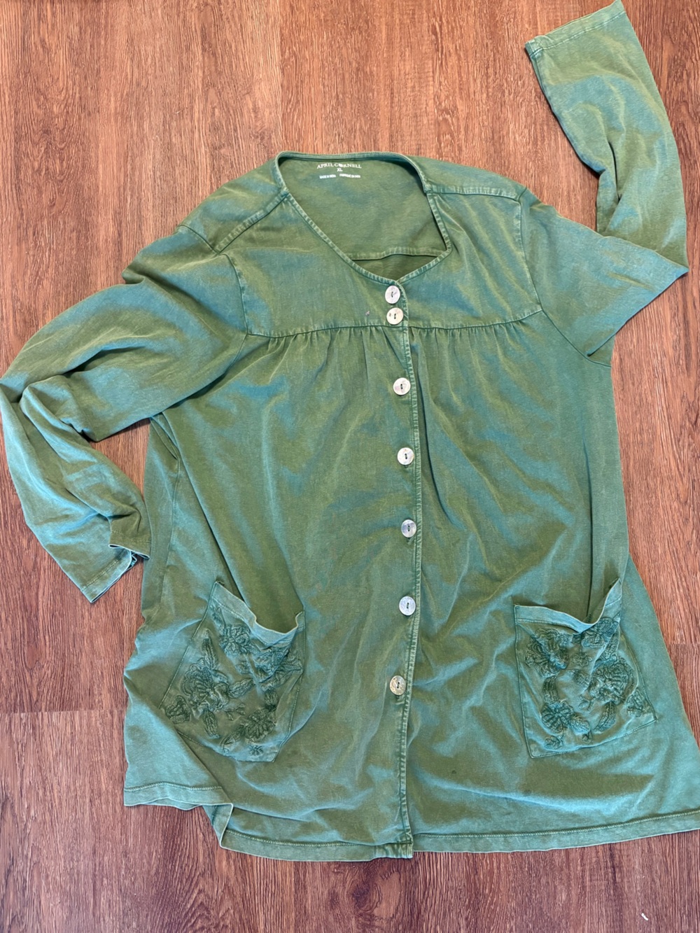 April Cornell Sunwashed Artists Smock in Sage Size XL 100% Cotton Front Pockets